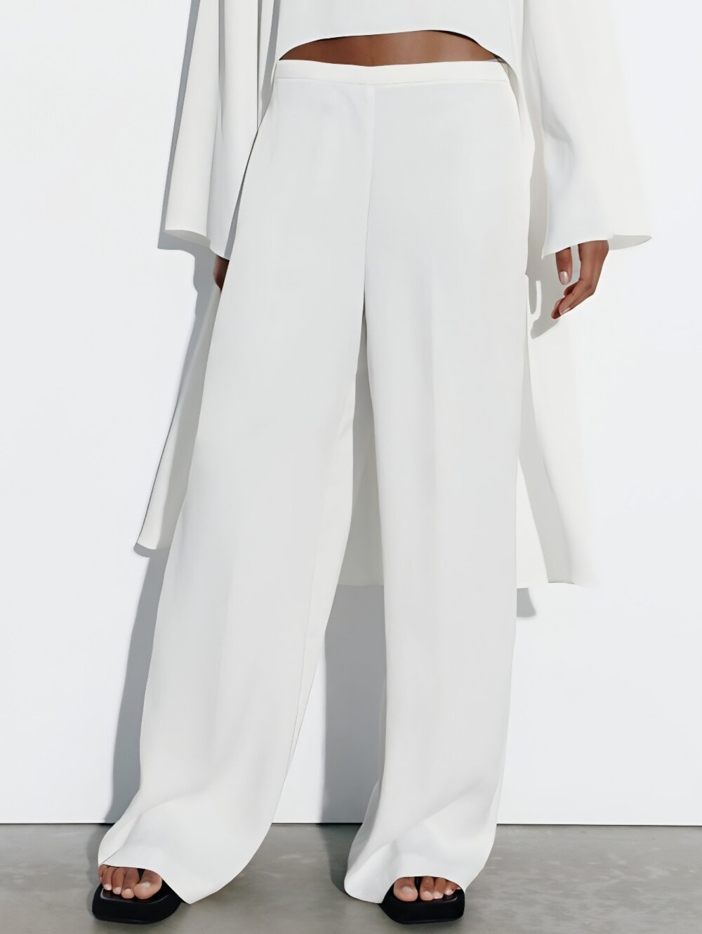 Zara NWT🏷️ Palazzo White Silky Flowy Wide Leg High Waist Pants Side Zip XL - Picture 1 of 13